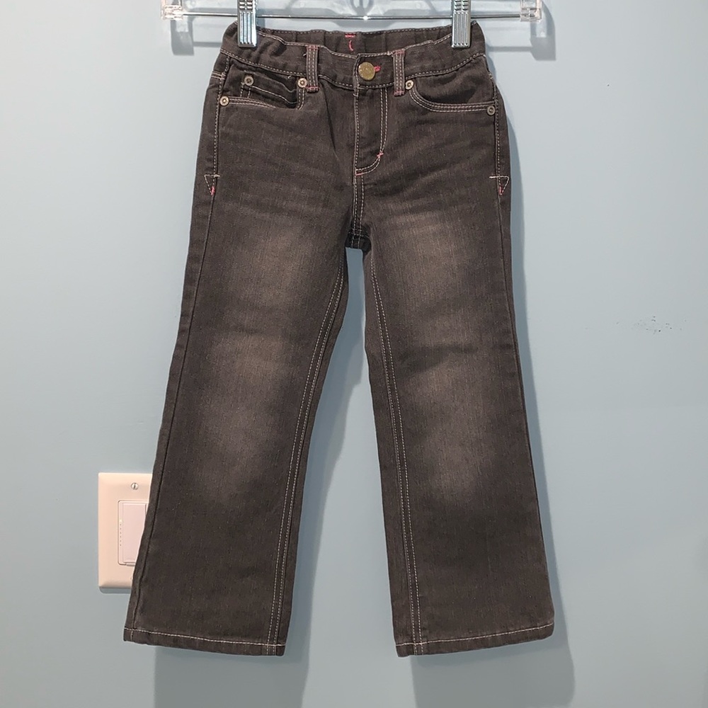 Cherokee Jeans Girls 4T Gray Pink Floral Embroidered Adjustable Waist